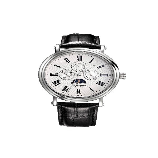 ARIES GOLD URBAN KENSINGTON SILVER STAINLESS STEEL G 101 S-W BLACK LEATHER STRAP MEN'S WATCH